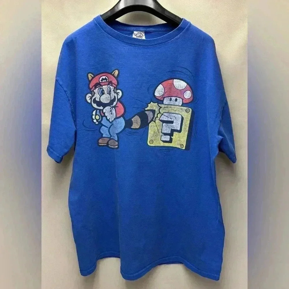Super Mario Mushroom Rare Vintage DELTA Pro T Shirt Nintendo Blue Large 90-2000